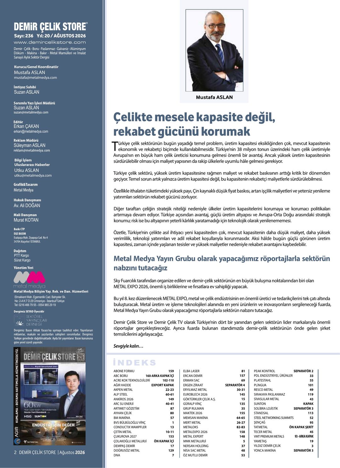 Demir Çelik Store · 236. Sayı · Ağustos 2026 · 6