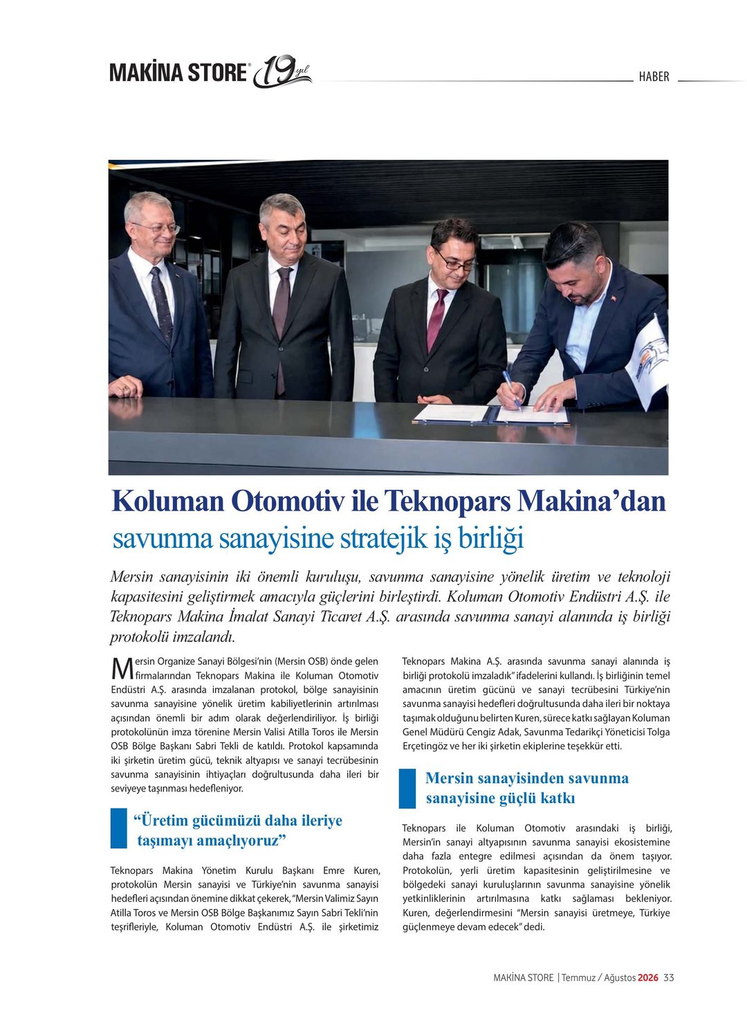 Makina Store · 103. Sayı · Temmuz-Ağustos 2026 · 35