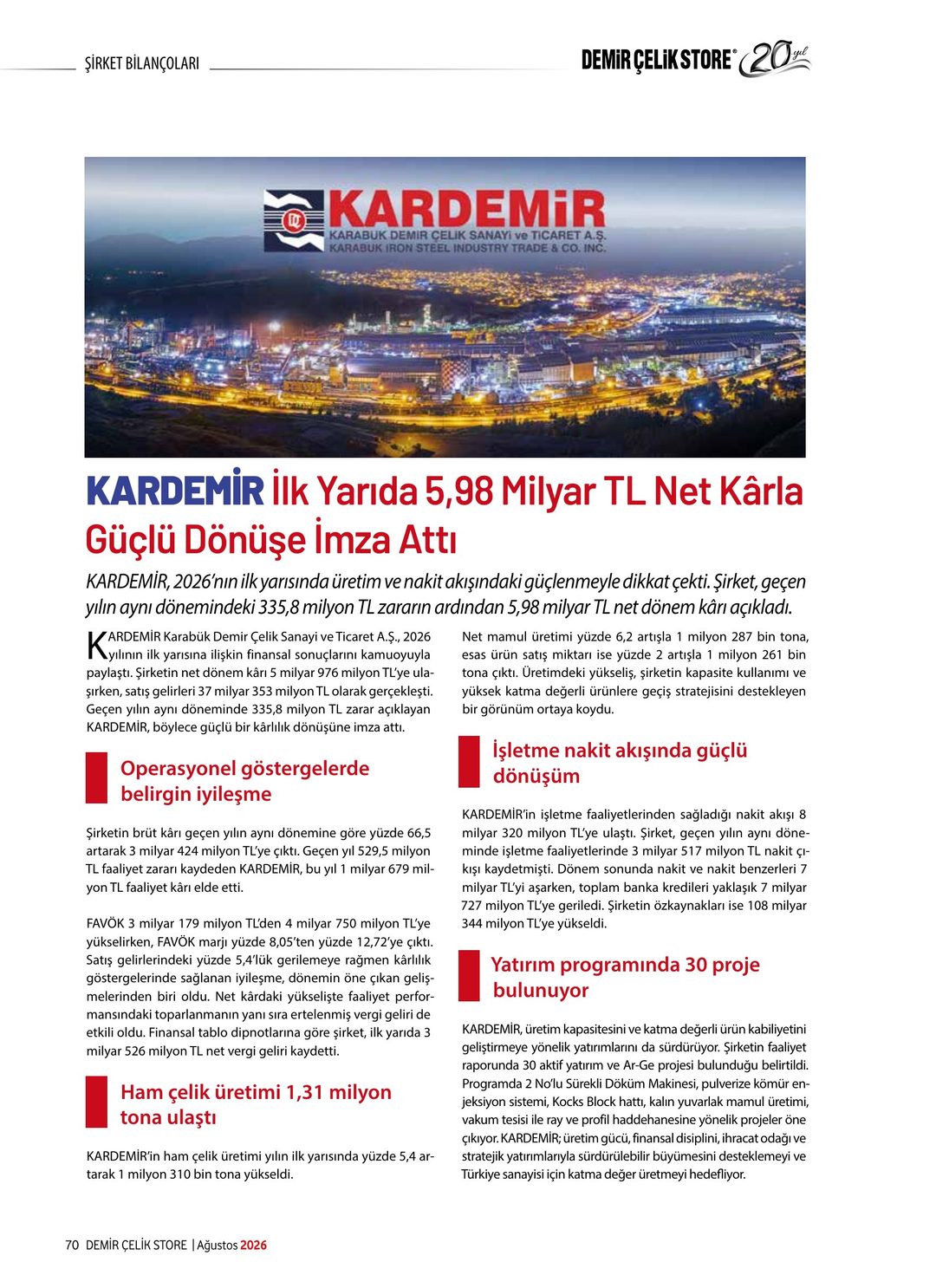 Demir Çelik Store · 236. Sayı · Ağustos 2026 · 74