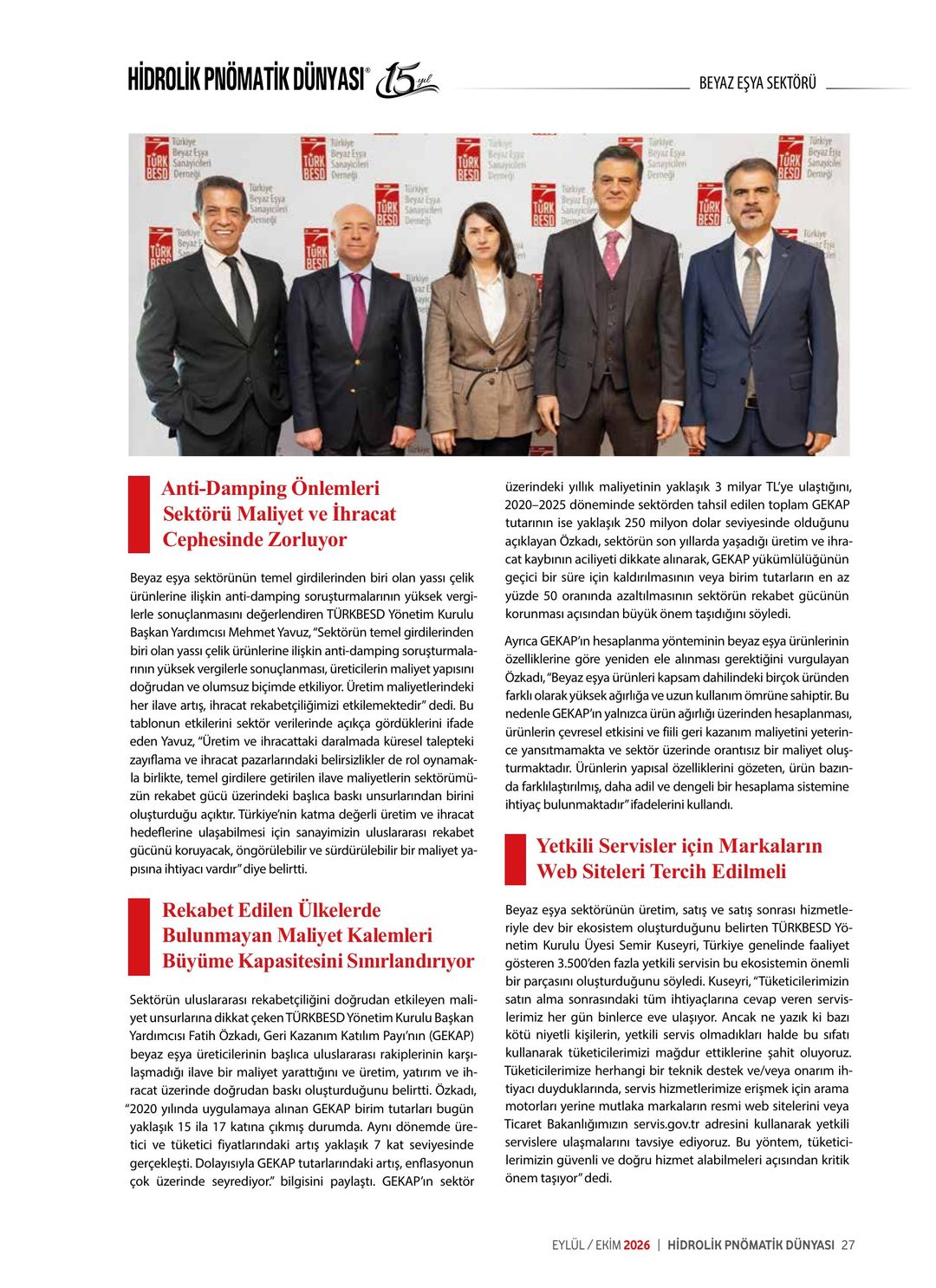 Hidrolik Pnömatik Dünyası · 85. Sayı · Eylül-Ekim 2026 · 29