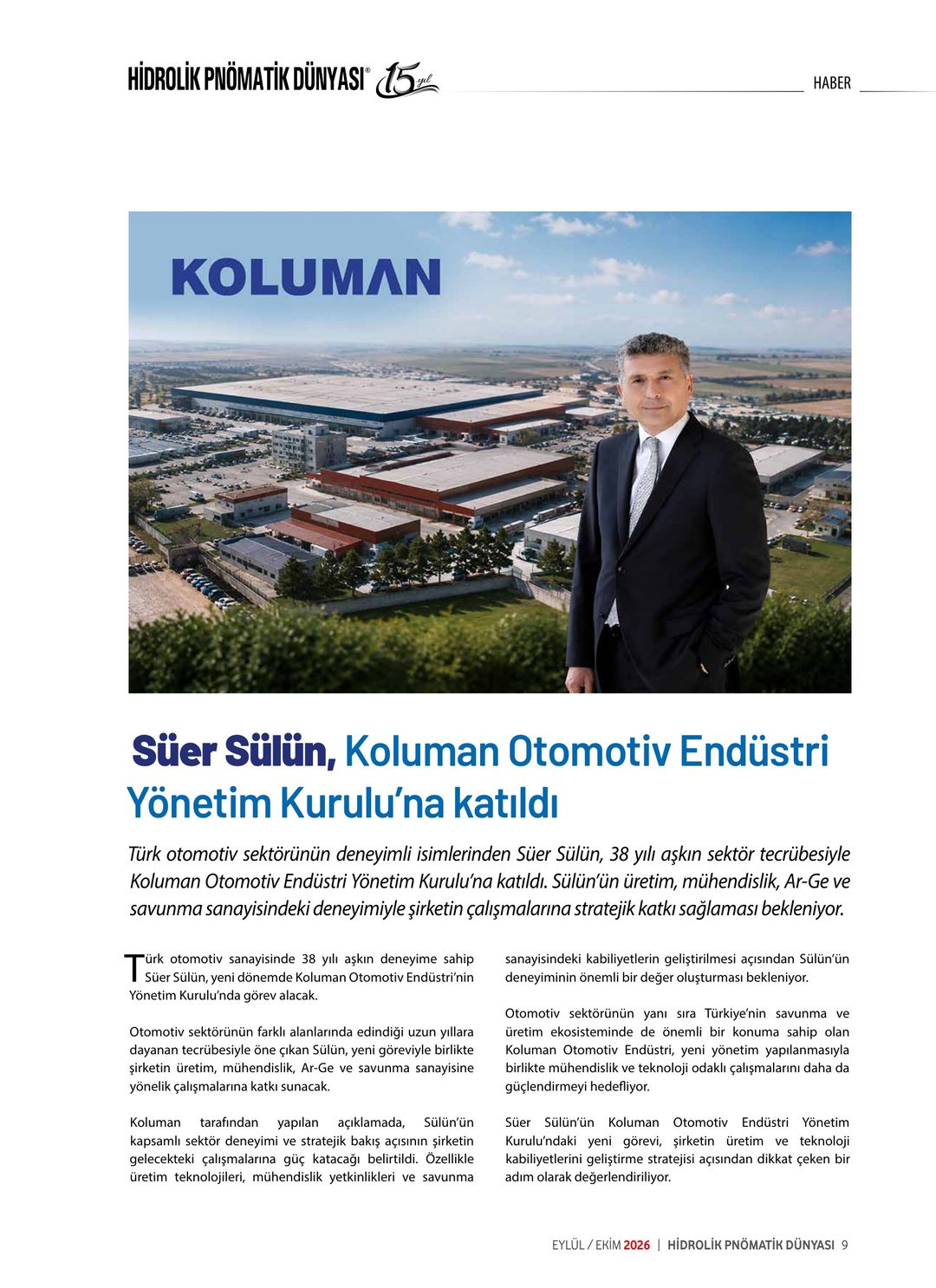 Hidrolik Pnömatik Dünyası · 85. Sayı · Eylül-Ekim 2026 · 11
