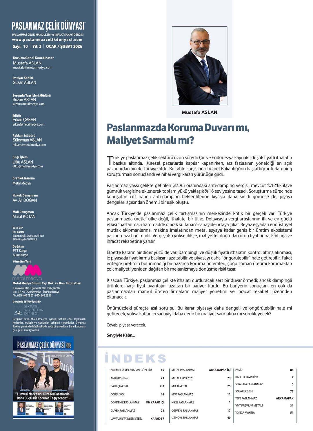 Paslanmaz Çelik Dünyası · 10. Sayı · Ocak-Şubat 2026 · 6